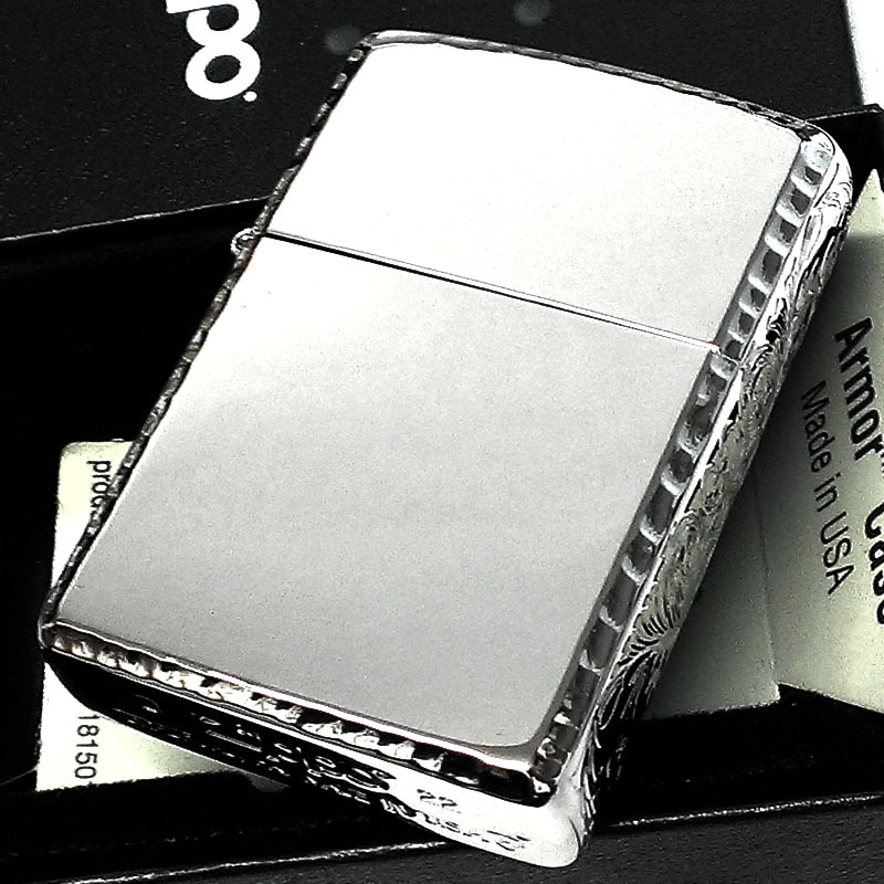 ZIPPO ライター アーマー 鏡面プラチナシルバー ジッポ サイドアラベスク リューター加工 ギフト シンプル かっこいい 重厚 おしゃれ メンズ プレゼント 動画あり
