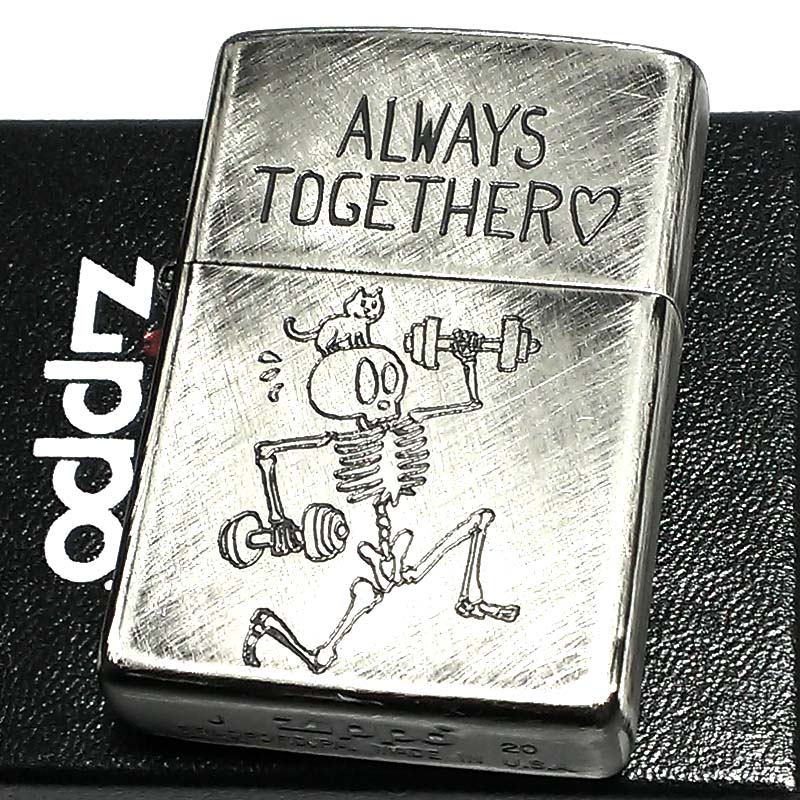 ジッポ ライター ZIPPO ユーズドフィニッシュ ALWAYS スカル 彫刻 かわいい アンティークシルバーおしゃれ かっこいい レディース メンズ ギフト プレゼント 動画あり
