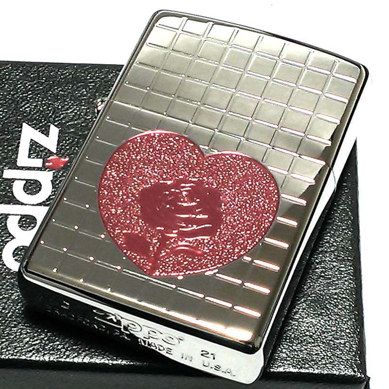 ZIPPO ライター ハート ローズ ジッポ シルバー ミラー仕上げ 銀 薔薇 チタンコーティング かわいい おしゃれ レディース 女性 ギフト プレゼント 動画あり