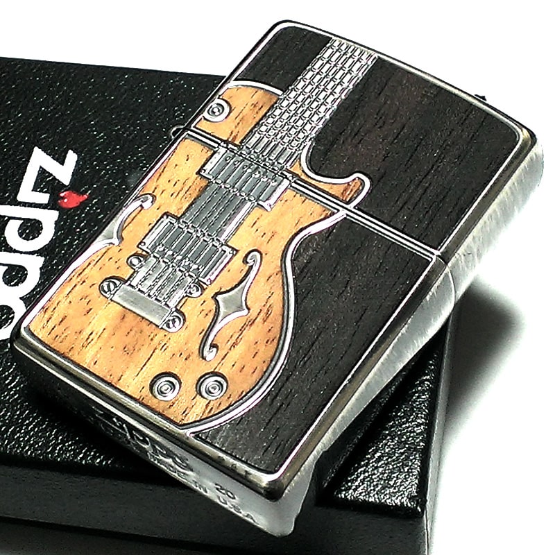 スポット3倍増 Zippo 作者 アンテーク ギター ジッポ シルバーイブシ 気どらずに樹形図象嵌 ウッドインレイ 両面産業 彫刻 かっこいい 鯔背 メンズ 進物 供え Guidocatalano It