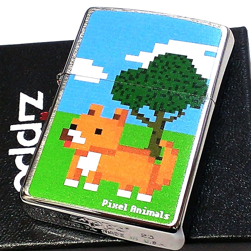 ZIPPO かわいい ピクセル アニマル ドッグ ジッポ ライター いぬ 可愛い シルバー 犬 シルエット イヌ ギフト レディース 女性 メンズ プレゼント