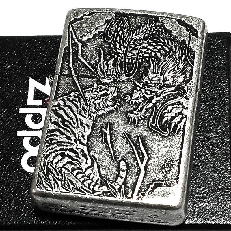 楽天市場】ZIPPO ライター 龍虎 ジッポ アンティークシルバー ニッケル