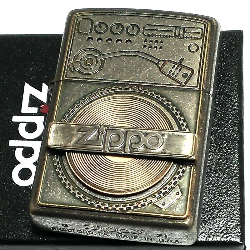 ジッポ ユーズドフィニッシュ レコード ZIPPO ライター 可動式 メタルプレート貼り 古美加工 彫刻 クロームサテーナ レトロ かっこいい 珍しい レディース メンズ ギフト プレゼント おしゃれ 可愛い