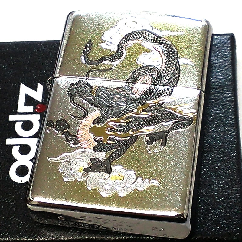 ZIPPO ライター 和柄 雲竜 かっこいい 龍 ジッポ シルバー 日本 和風 竜 彫刻 御守り デンチュウバン 銀 メンズ プレゼント ギフト