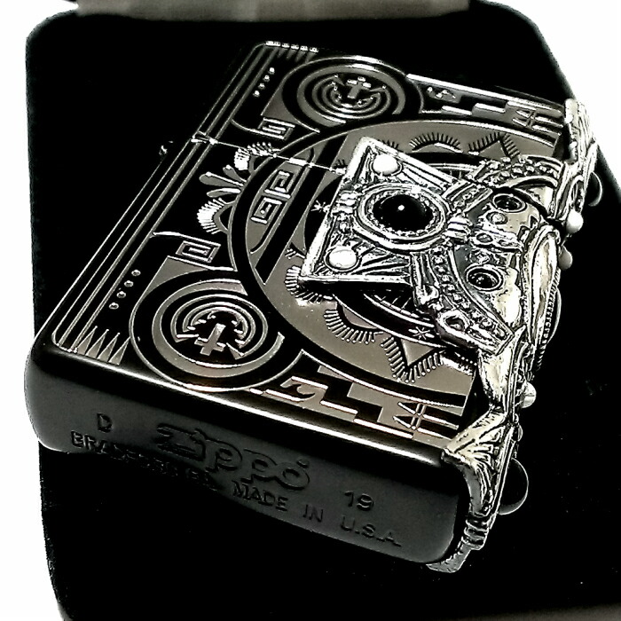 ZIPPO】ネイティブアメリカン インディアンスピリット マットブラック クロス(天然石オニキス,メタル貼)