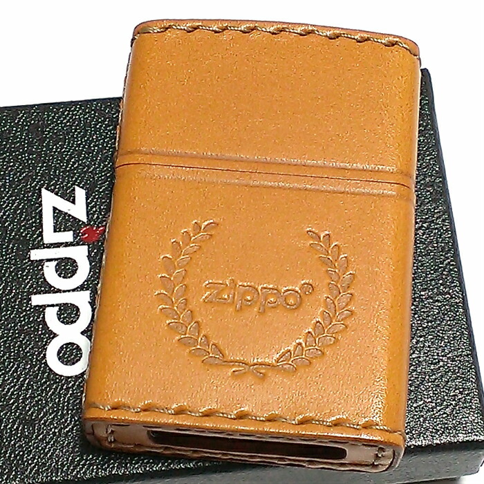 ZIPPO 革巻き ジッポ ライター ライトブラウン ロゴデザイン レザー キャメル シンプル 本牛革 薄茶 父の日 かっこいい 皮 メンズ 渋い ギフト 動画あり プレゼント