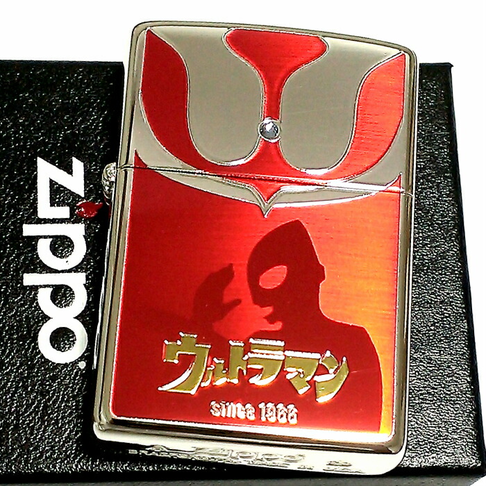 ZIPPO ライター ウルトラマン ジッポ レッド＆シルバー 裏面バルタン星人 かっこいい おしゃれ 赤銀 ラインストーン 円谷プロ 動画あり メンズ ギフト プレゼント画像