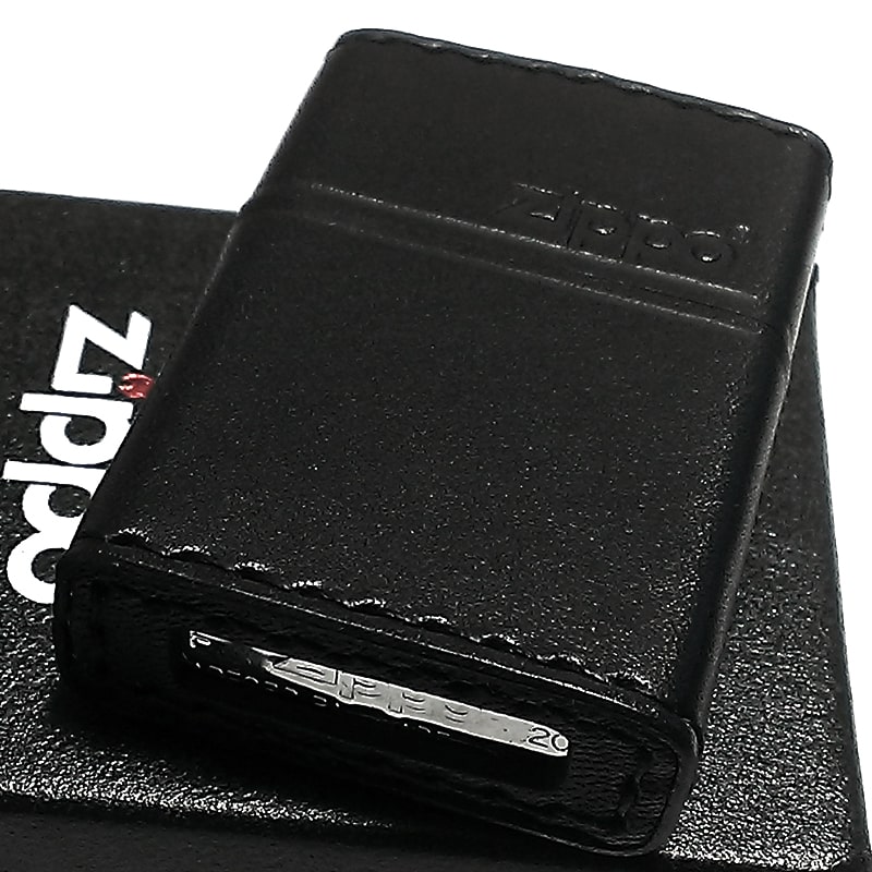 ZIPPO 革巻き ジッポ ライター ロゴ ブラック レザー 黒 本牛革