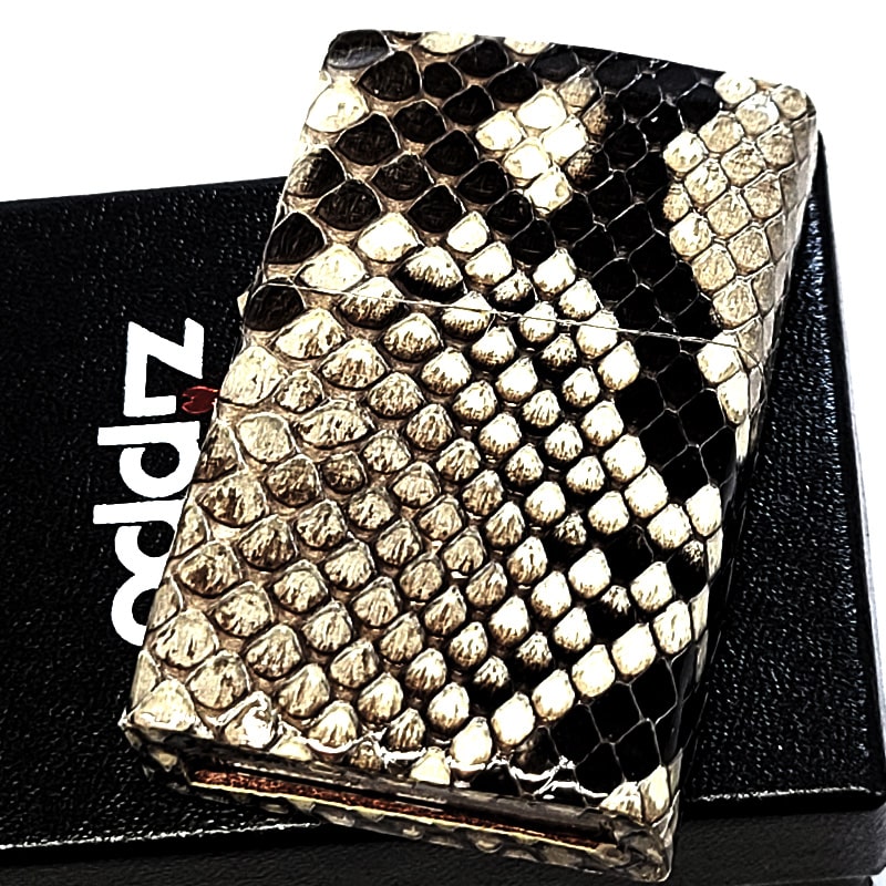 ZIPPO 本錦蛇革巻き パイソン ジッポ ライター 鱗柄 全面 蛇 かっこいい ヘビ皮巻き 父の日 おしゃれ メンズ 高級 ギフト プレゼント