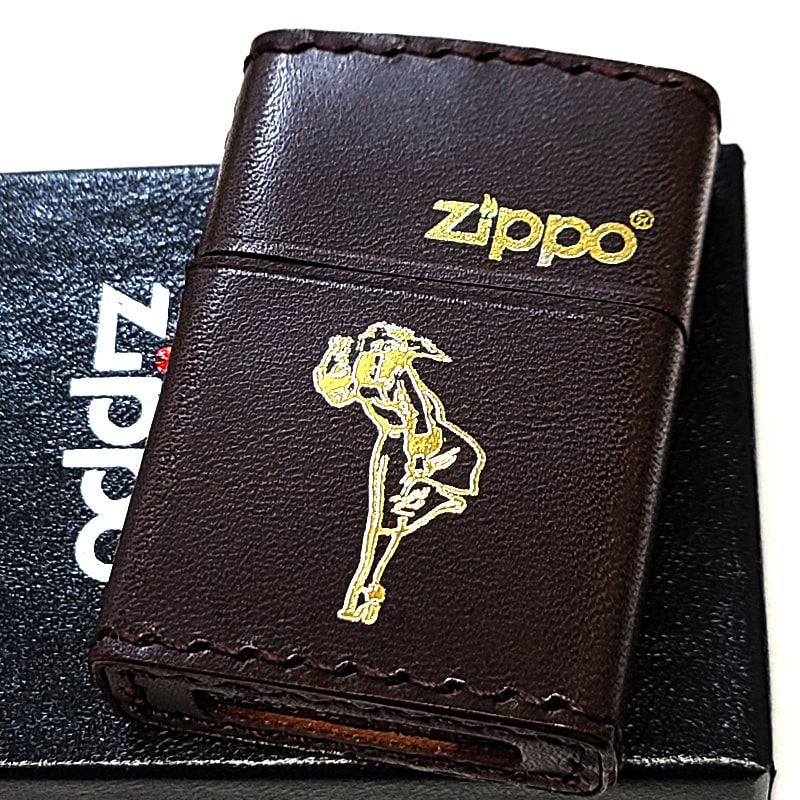 ZIPPO ライター 本革巻き ウィンディ ジッポ ダークブラウン おしゃれ レトロ 茶 WINDY 金箔押し かわいい アメリカン レディース メンズ プレゼント ギフト