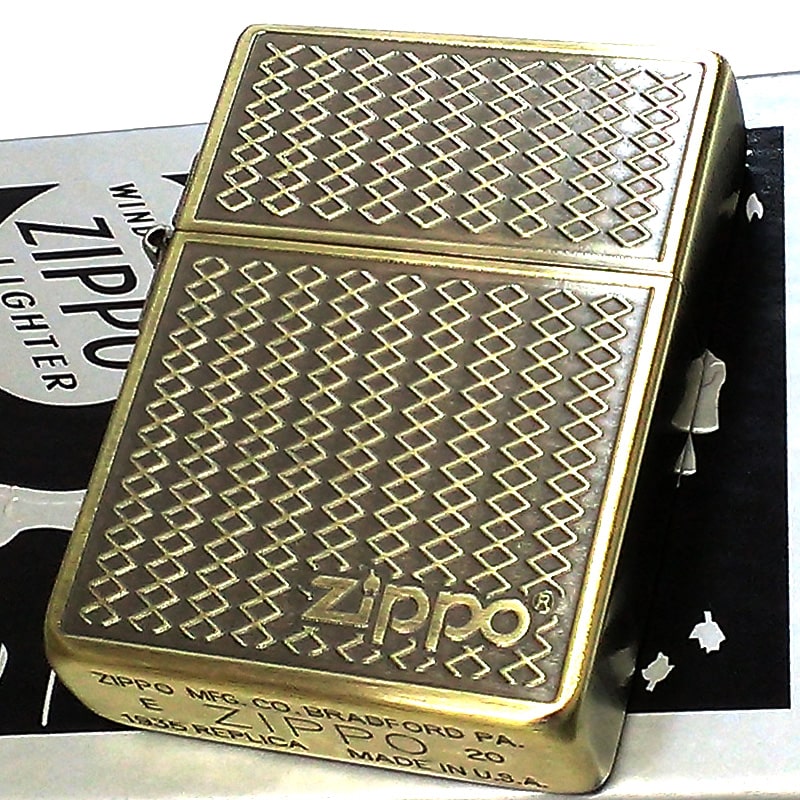 ZIPPO おしゃれ 1935 復刻レプリカ グリルメッシュ アンティークブラス 両面加工 エッチング彫刻 ジッポ ライター 3バレル シンプル 角型 かっこいい メンズ プレゼント ギフト 動画有り｜Zippoタバコケース 喫煙具のハヤミ