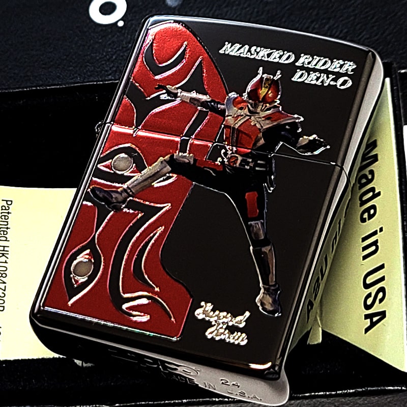 ZIPPO かっこいい 仮面ライダー電王 ソードフォーム&モモタロス 両面加工 ジッポ ライター 特撮 キャラクター ブラックニッケル レッド おしゃれ クリアフルカラー加工 彫刻 黒 赤 メンズ プレゼント ギフト 動画あり