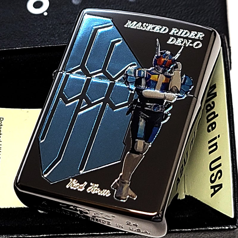 ZIPPO 仮面ライダー電王 ロッドフォーム&ウラタロス ジッポ ライター かっこいい 両面加工 特撮 ブラックニッケル ブルー 彫刻 クリアフルカラー加工 キャラクター 黒 青 メンズ おしゃれ プレゼント ギフト 動画あり