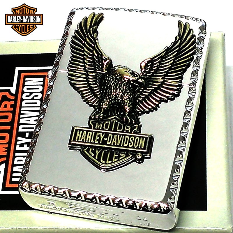 ZIPPO ライター ハーレー ダビッドソン イーグルメタル ジッポ HARLEY-DAVIDSON 鷲 シルバー 鏡面 コーナーリューター加工 かっこいい アンティークブラス おしゃれ 渋い 銀 メンズ ギフト プレゼント
