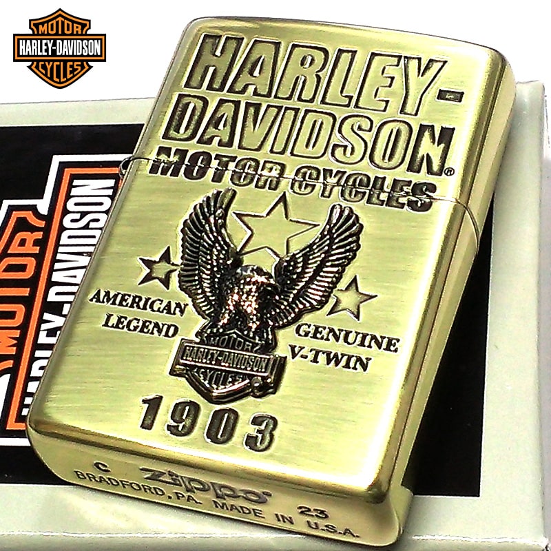 ZIPPO ライター ハーレー ダビッドソン ジッポ イーグルメタル HARLEY-DAVIDSON ロゴ 彫刻 アンティークゴールド 金 かっこいい ブラス おしゃれ 渋い メンズ プレゼント ギフト