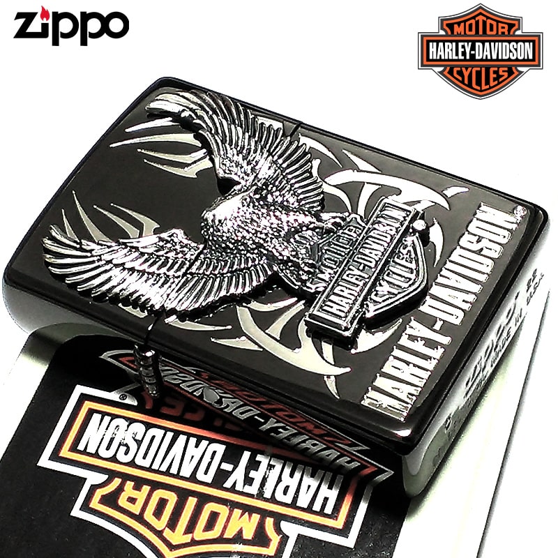 ZIPPO ハーレー ダビッドソン ビッグメタル イーグル ロゴ 銀イブシ イオンブラック 黒 鷲 かっこいい ジッポライター 渋い おしゃれ メンズ ギフト プレゼント 動画あり|Zippoタバコケース 喫煙具のハヤミ