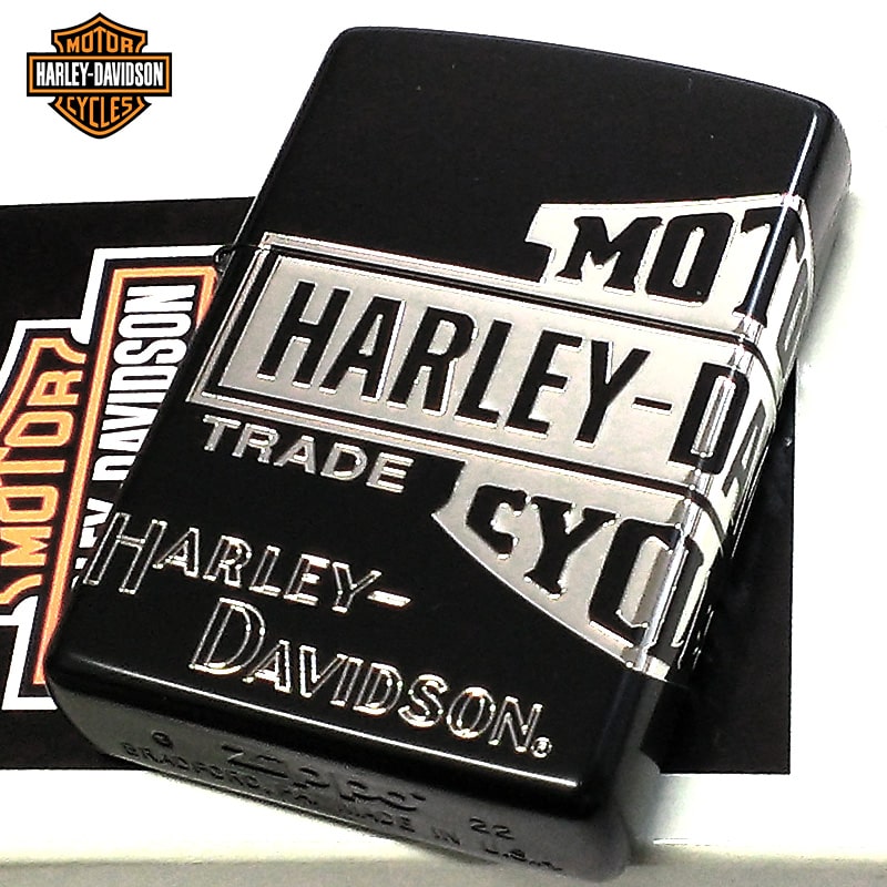 ZIPPO ハーレー ダビッドソン 3面彫刻 ロゴ ジッポ ライター マットブラック 黒 シルバーメッキ HARLEY-DAVIDSON 銀差し かっこいい 渋い おしゃれ メンズ ギフト プレゼント|Zippoタバコケース 喫煙具のハヤミ