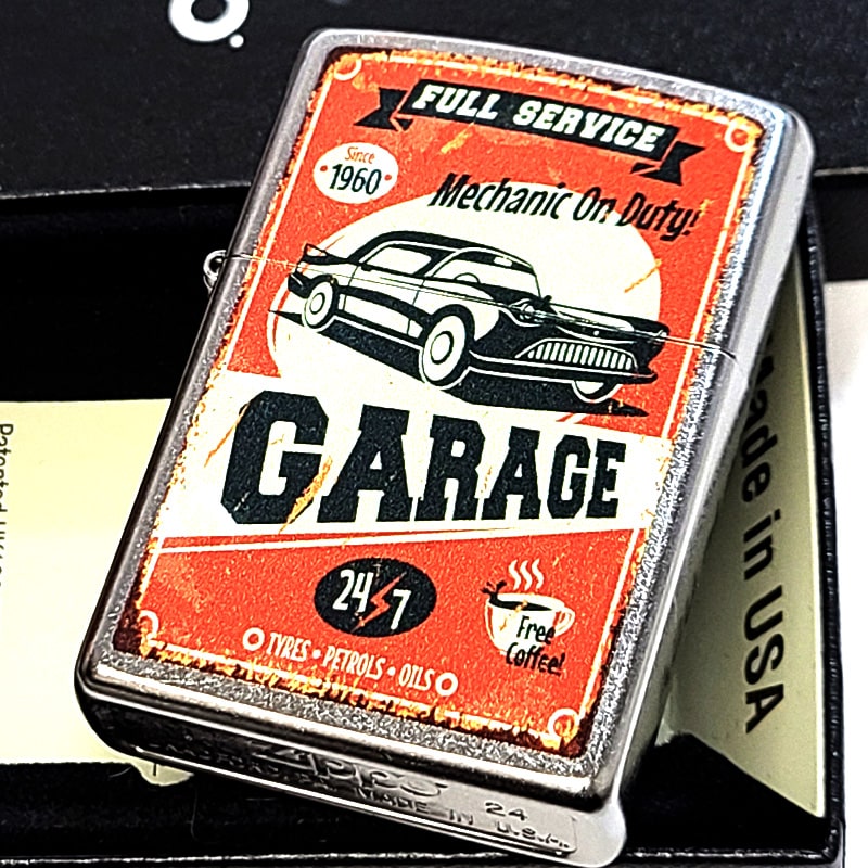 ZIPPO クラシック デザイン 車 ジッポ ライター かっこいい アメリカン ガレージ Classic Design 銀 ユーズド加工 ヴィンテージ柄 シルバー メンズ おしゃれ プレゼント ギフト