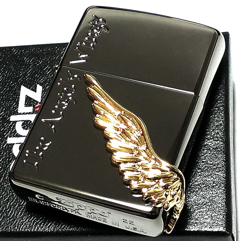 Zippo エンジェルウィング ジッポ ライター 大型3面ゴールドメタル ブラックニッケル 天使の羽 エンジェルウイング 渋い 黒金 かっこいい メンズ プレゼント ギフト 値引きする