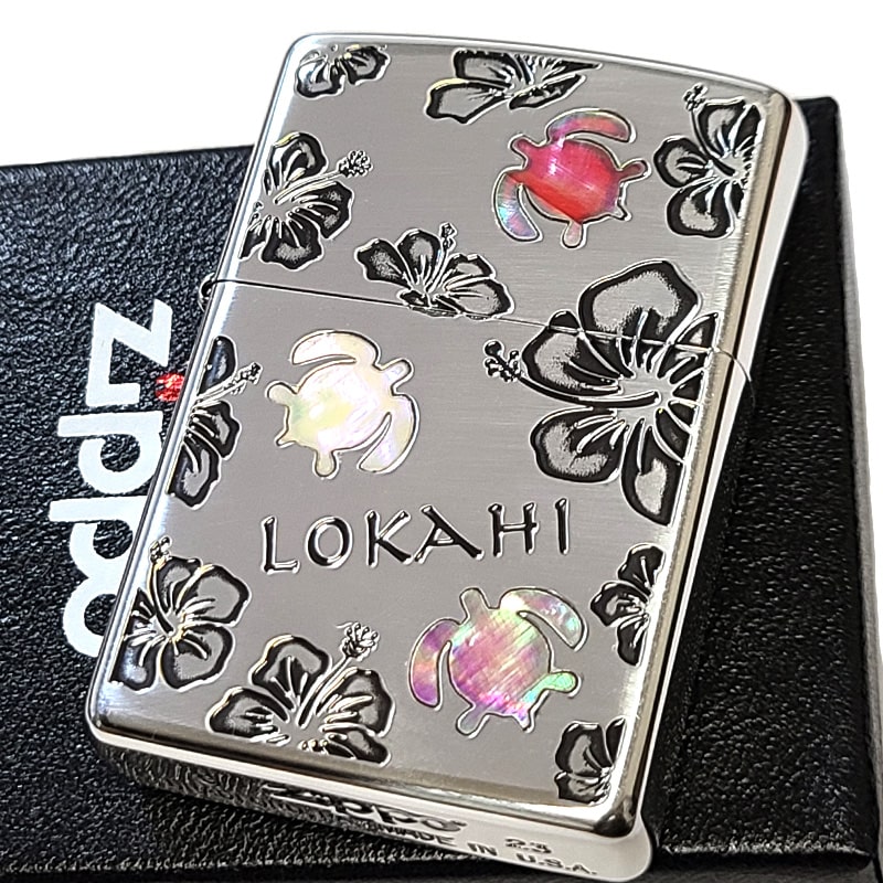ZIPPO ライター ハワイアン ジッポ 可愛い LOKAHI 天然シェル シルバー ハイビスカス レディース かわいい ロカヒ 花 おしゃれ ギフト 動画あり プレゼント