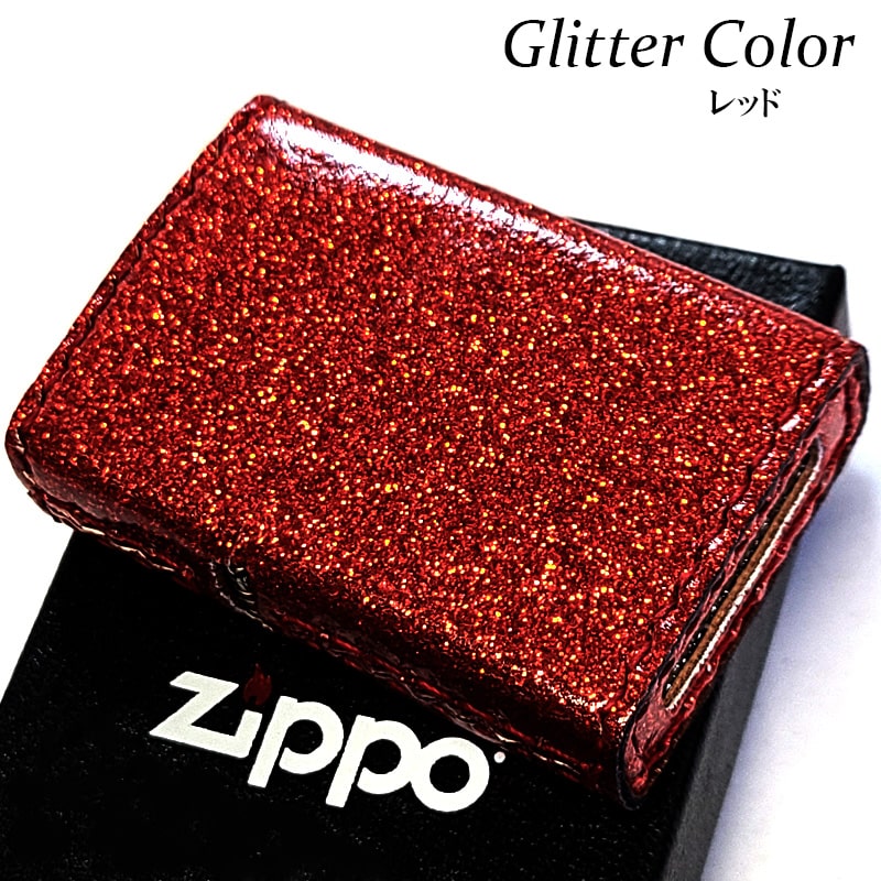 ZIPPO グリッターレザー 全面ラメ加工 ジッポ ライター レディース 綺麗 レッド グリッターカラー かわいい 女性 プレゼント 赤 メンズ ギフト