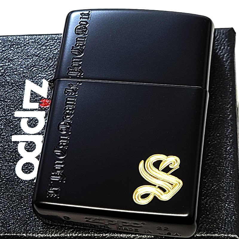 ZIPPO イニシャル S アルファベット ジッポ ライター マットブラック 彫刻 黒 艶消し シンプル ネームオブラブ メンズ レディース ギフト プレゼント