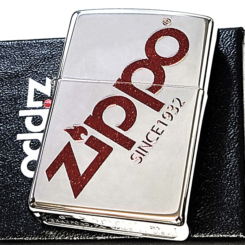 ZIPPO ロゴ 鏡面 ジッポ ライター シルバー＆レッドラメ かっこいい おしゃれ 赤銀 メンズ ギフト レディース プレゼント