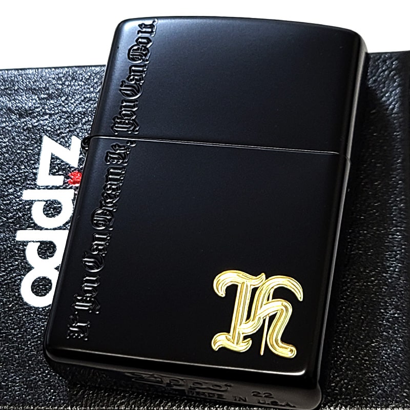ZIPPO ライター イニシャル K マットブラック おしゃれ ジッポ アルファベット 彫刻 黒 ネームオブラブ 艶消し シンプル メンズ レディース ギフト プレゼント