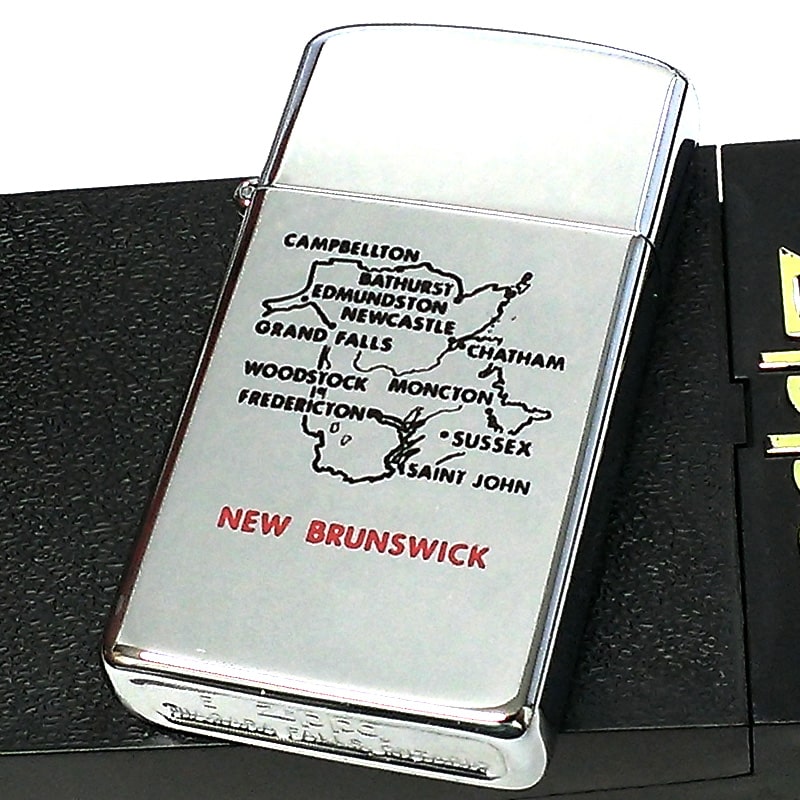 ZIPPO ライター スリム ジッポ カナダ製 1989年製 ニューブランズウィック 地図 オンタリオ製 ビンテージ レア 廃盤 かっこいい 未使用品 絶版 ヴィンテージ メンズ 珍しい シルバー おしゃれ プレゼント ギフト｜Zippoタバコケース 喫煙具のハヤミ