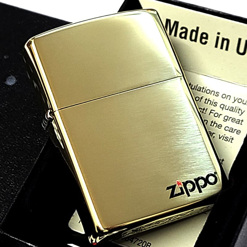 ZIPPO ライター シンプル 真鍮いぶし＆LOGO ゴールド ジッポ ロゴ 鏡面仕上げ おしゃれ 金 かっこいい 上品 メンズ レディース プレゼント ギフト