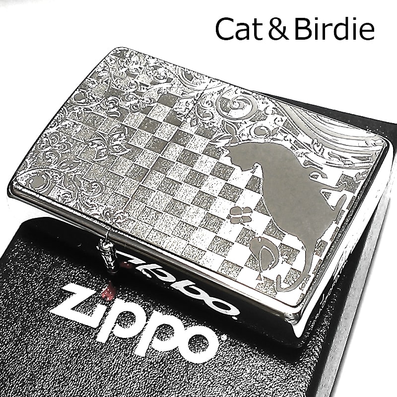 Zippo ライター ネコと小鳥 ジッポ 猫 細密エッチング かわいい 花畑 ユニーク ねこ 可愛い 女性 レディース メンズ ギフト プレゼント Bouncesociety Com