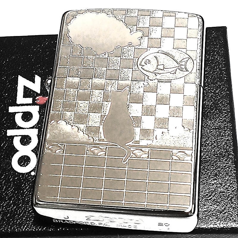 Zippo ライター ネコと雲 猫 ジッポ 雲 魚 細密エッチング かわいい ユニーク ねこ 可愛い 女性 レディース メンズ ギフト プレゼント Christine Coppin Com