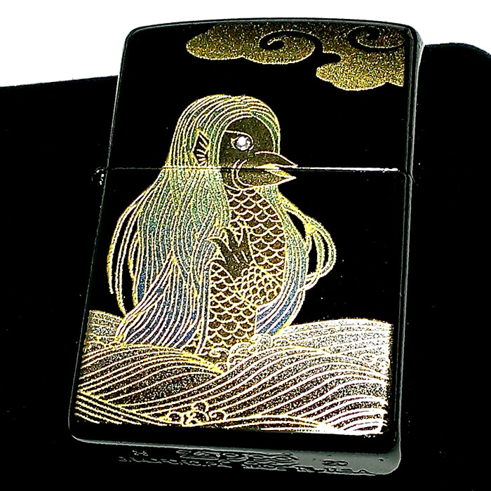 ZIPPO ライター 本金蒔絵 アマビエ 伝統工芸 ジッポ スワロフスキー 漆塗り 黒 かっこいい ゴールド 動画有り おしゃれ 高級 メンズ ギフト プレゼント