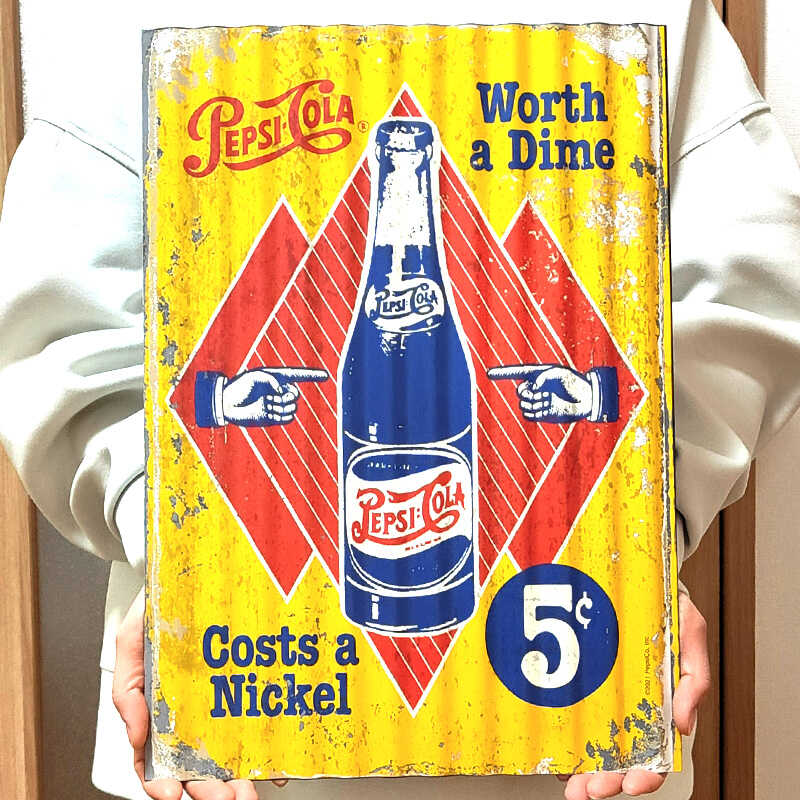 ペプシコーラ　看板 PEPSI（ペプシ） ブリキ看板 コーラ ボトル エンボスメタルサイン