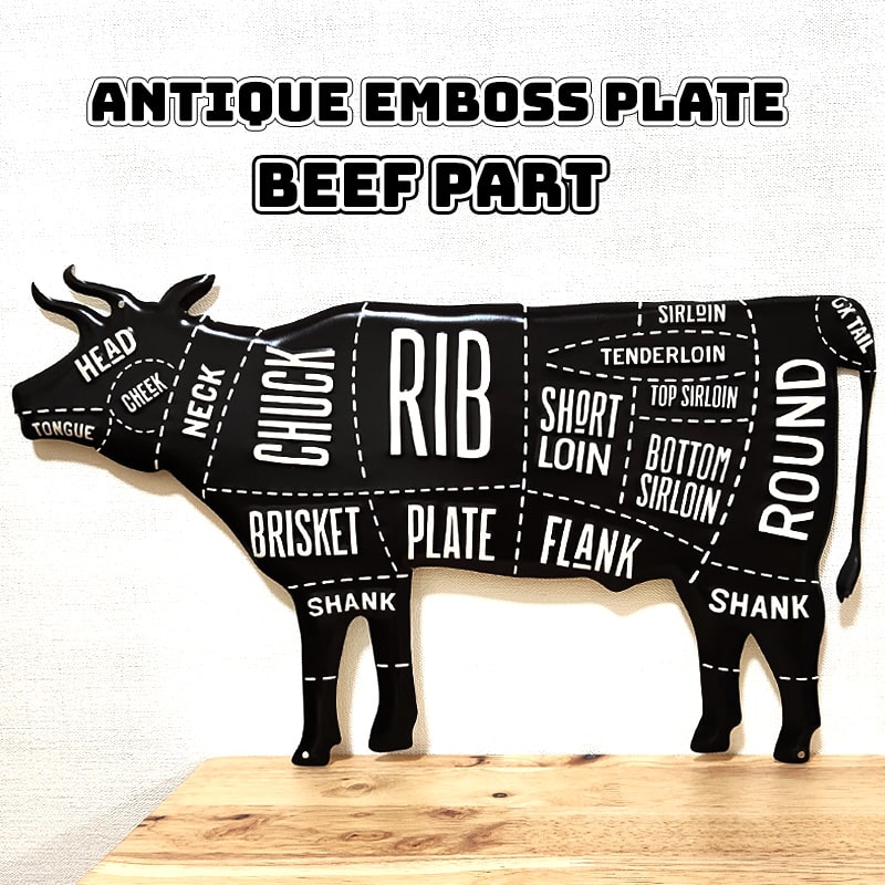 楽天市場】ブッチャーガイド ブリキ看板 ウシ 牛 カット部位