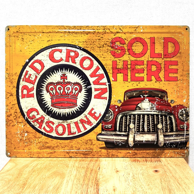 RED CROWN GASOLINEレッドクラウンガソリン　ヴィンテージ琺瑯看板 RED CROWN GASOLINEレッドクラウンガソリン ヴィンテージ琺瑯