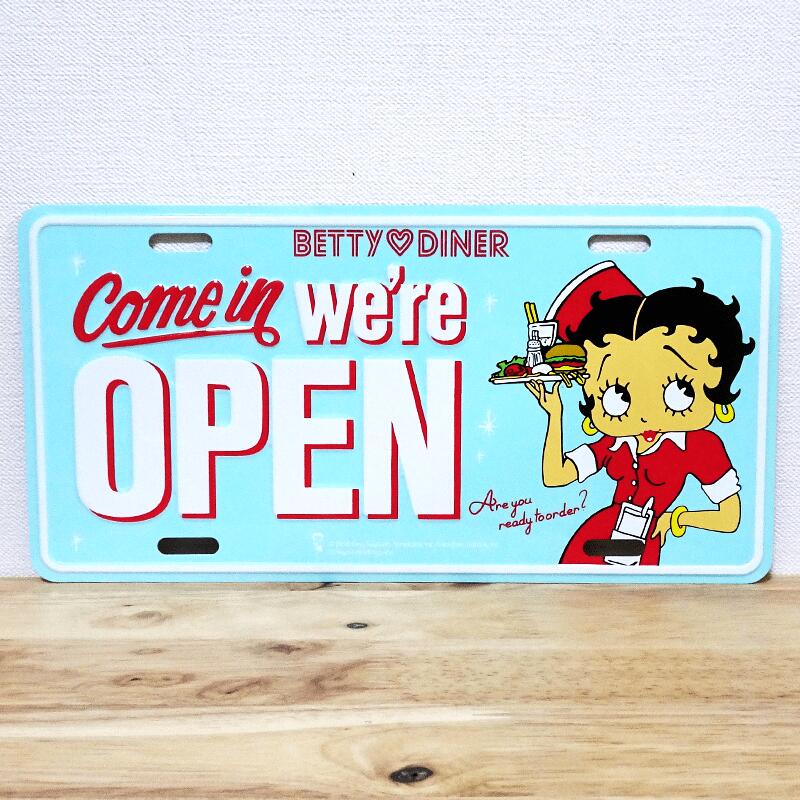 看板 ベティ・ブープ オープン コマーシャルプレート アンティーク OPEN かわいい 水色 Betty Boop ガレージ 可愛い 壁飾り アメリカン パステル おしゃれ 雑貨 インテリア ディスプレイ カフェ 店舗 バー レストランのご紹介