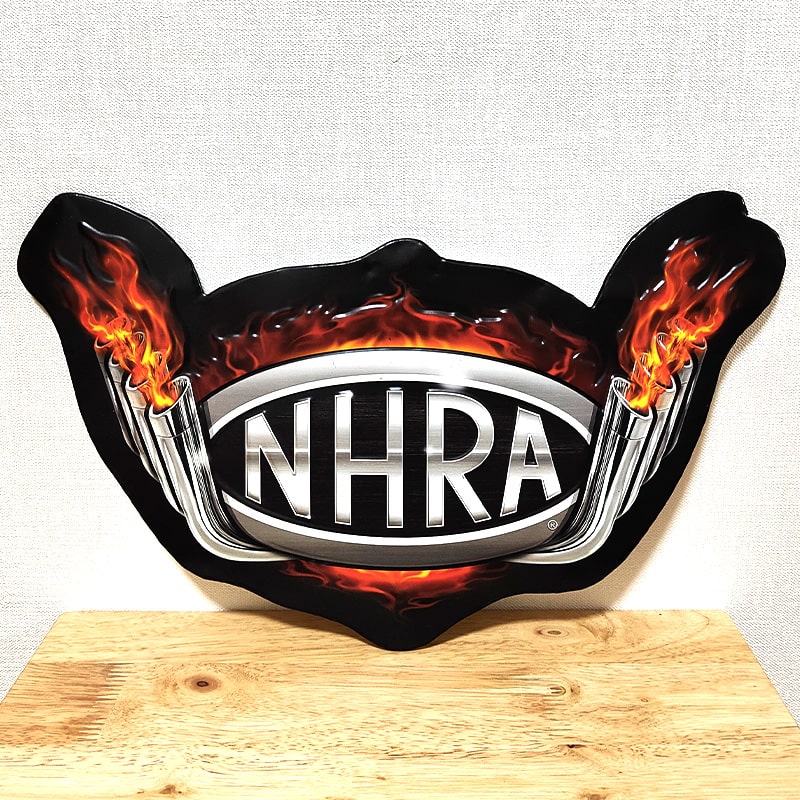 ブリキ看板 NHRA Flames エンボスメタルサイン かっこいい アメリカン 雑貨 ガレージ ロゴ ビンテージ ブラック 壁掛け プレート おしゃれ 壁飾り インテリア バー 店舗