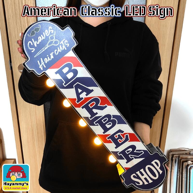 電飾看板 おしゃれ アメリカン LED Sign BARBER SHOP クラシック 美容院 雑貨 店舗 インテリア 散髪屋 かわいい お店 壁掛け バー カフェ