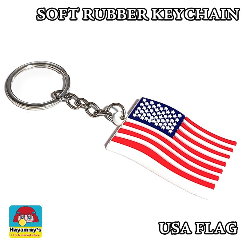 キーホルダー はためく星条旗 USA プラ製 チープ USA FLAG RUBBER KEY RING☆星条旗柄ラバーキーリング