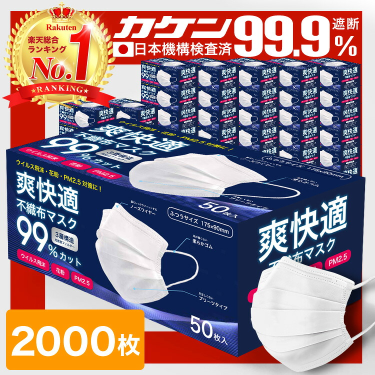 ＼4/20まで限定価格！／ マスク 不織布マスク プリーツマスク 不織布 大人 子供 2000枚 50枚 40箱 小さめ 使い捨てマスク オメガプリーツ ウイルス 花粉 PM2.5 99%カット Sokaiteki Premium 白 ホワイト 送料無料 ss