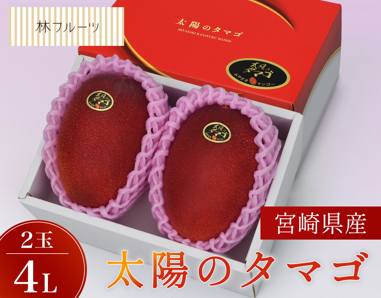 【 宮崎県産 完熟マンゴー 太陽のタマゴ 4Lサイズ 2玉 秀品 林フルーツ】<br>御祝 快気祝 御礼 お見舞い 粗品 内祝 出産祝い お供 志 誕生日 季節の果物 旬 くだもの 送料無料 <br>