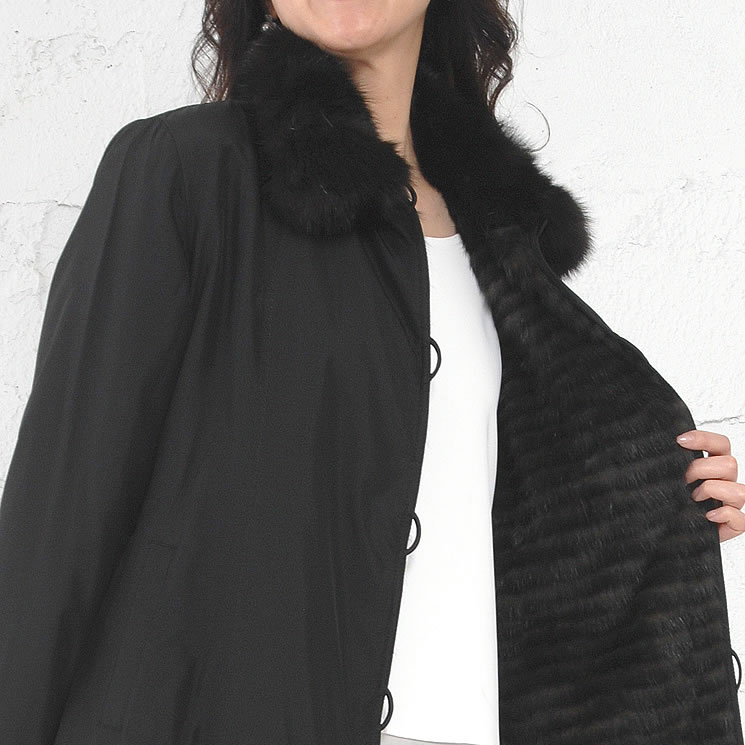 reversible fur coat with hood