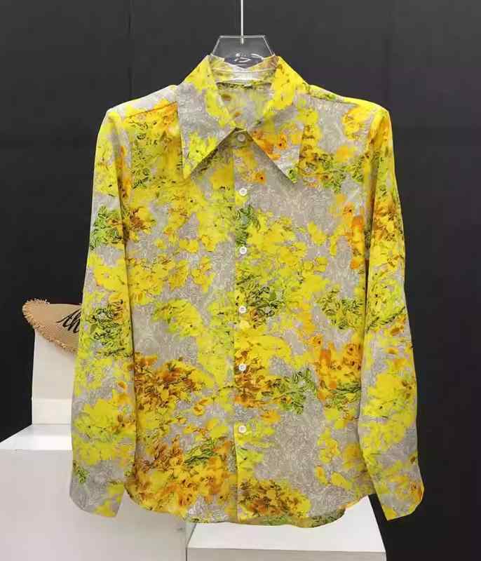 ノーアイ トップス メンズ 長袖 ファッション 春カラー 春秋 長袖 柄シャツ シャツ カラー イエロー 黄色 花柄 メンズ アメリカ