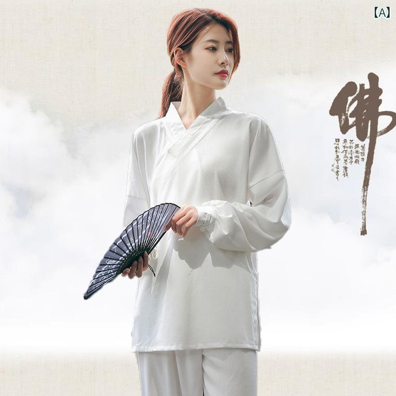 僧侶服 男性 禅 練習服 服 太極拳 女性 服 道教 斜め襟 武当 女性 服 道教 メンズ ナチュラルスタイル 瞑想服