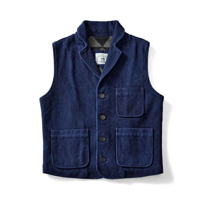 S~2XL 紺色 ワークウェア ワークベスト ベスト シャツ 刺し子 インディゴ 50代藍染め 40代