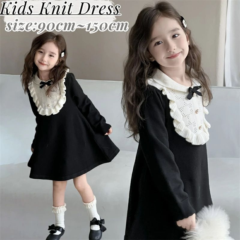 黒 キッズワンピース ニットワンピース 子供服 秋 春 フォーマルワンピース 女の子 長袖 ドレス フォーマル ワンピース ニット