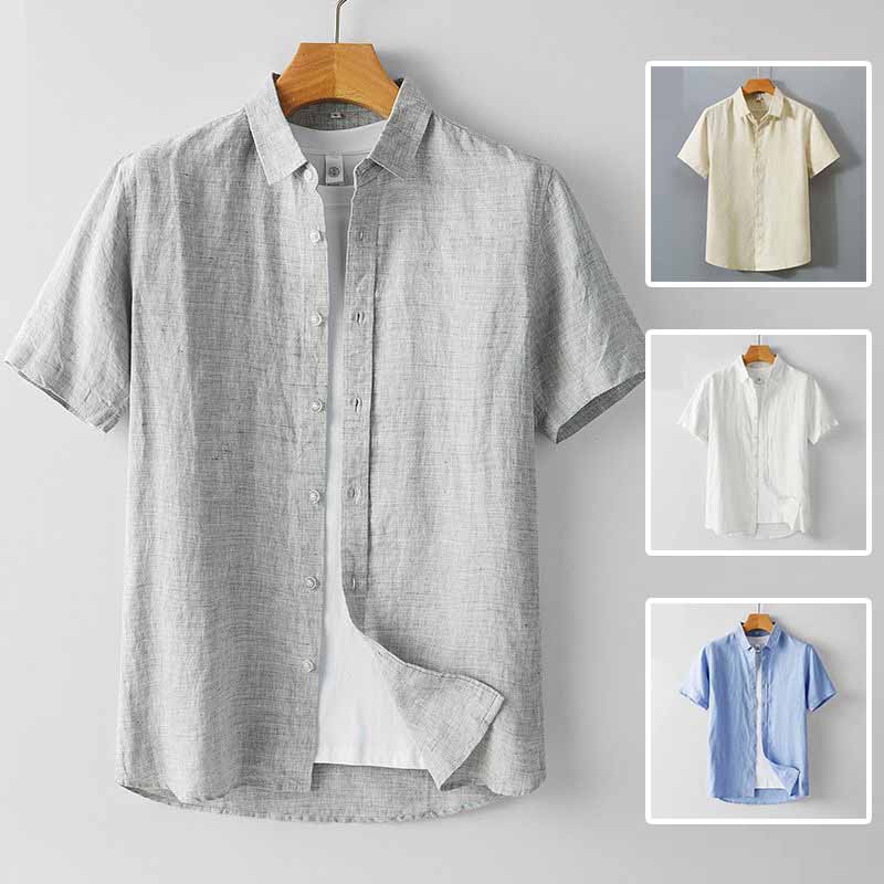 小 夏物 夏服 トップス 通勤 お洒落 カジュアルシャツ 黒シャツ 白シャツ リゾート リラックス シャツ リネン 半袖シャツ メンズ