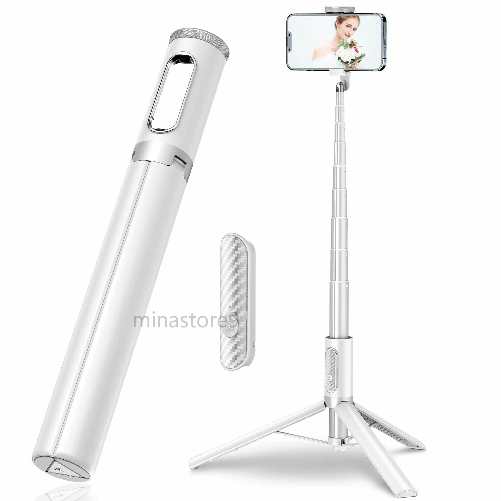 (白) iPhone＆Androidに対応 ロング 安定 軽量 コンパクト 150cm以上 三脚 遠隔リモコン じどりぼう セルカ棒 自撮り棒
