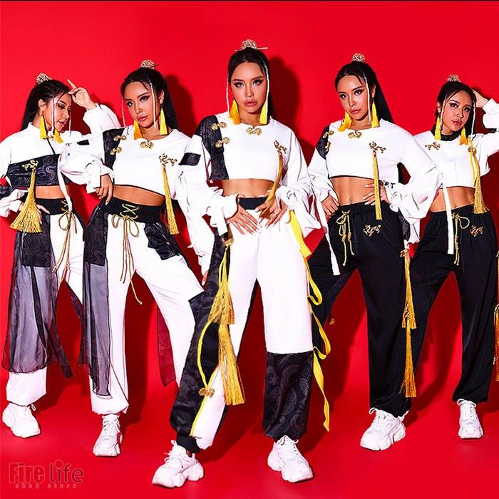 k-pop hiphop イベント セットアップ レディース ロングパンツ チャイナ風 ダンストップス 舞台衣装 ジャズダンスヒップホップ